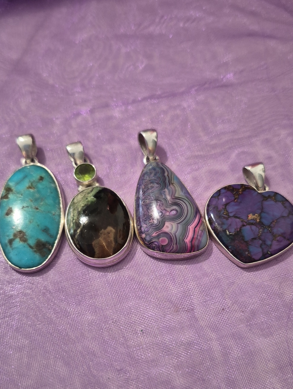 Handcrafted 4 Pendants,  Purple Agate, Various Others- Unbranded